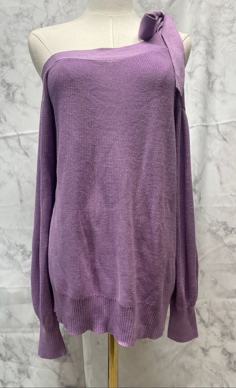 NWT New York & Company XL Lavender One Shoulder Bow Tie Knit Sweater Top - Picture 3 of 8